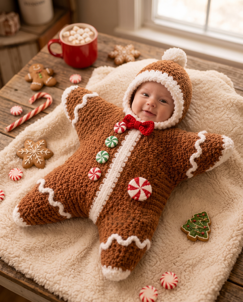 Gingerbread Man design — Starlight Baby Romper — Knit Christmas Onesie